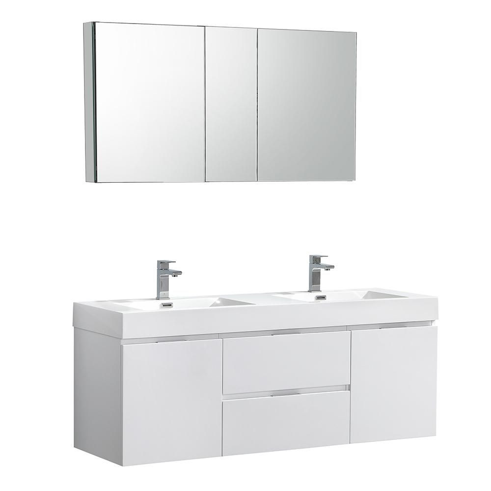Elegant White Wooden Mirrored Bathroom Cabinets