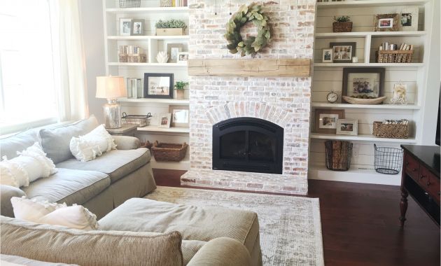 Brick Fireplace Ideas Inspirational Built Ins Shiplap Whitewash Brick Fireplace Bookshelf